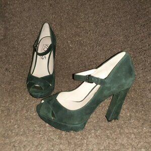 KORS MICHAEL KORS-Padova-Dark Green Suede Platform Pumps-Near Mint-Size 6M